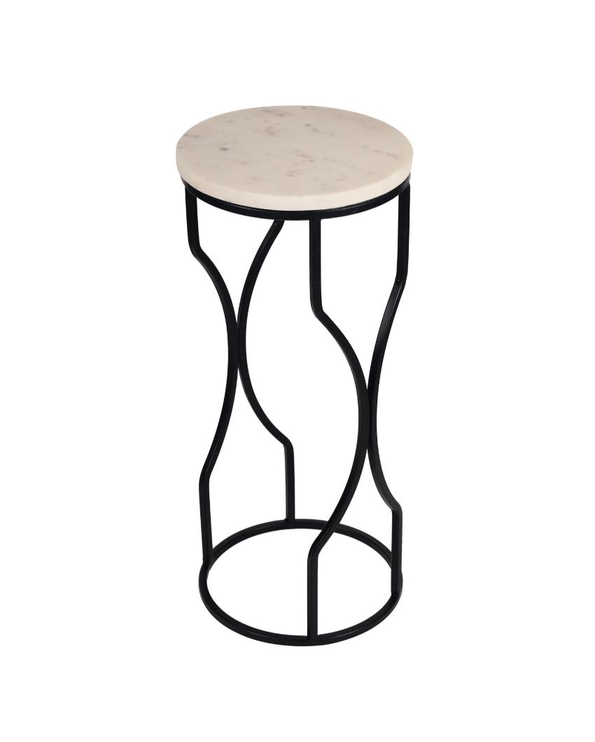 Chic Mini Ivory Eclipse White Marble with Black Metal End Table