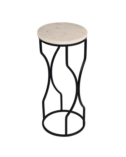 Chic Mini Ivory Eclipse White Marble with Black Metal End Table