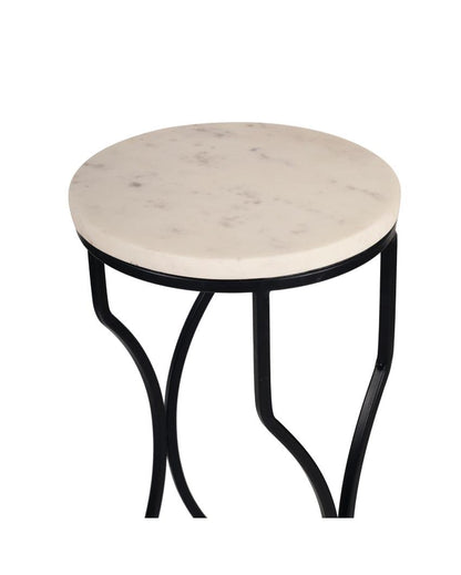 Chic Mini Ivory Eclipse White Marble with Black Metal End Table