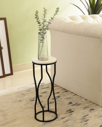 Chic Mini Ivory Eclipse White Marble with Black Metal End Table