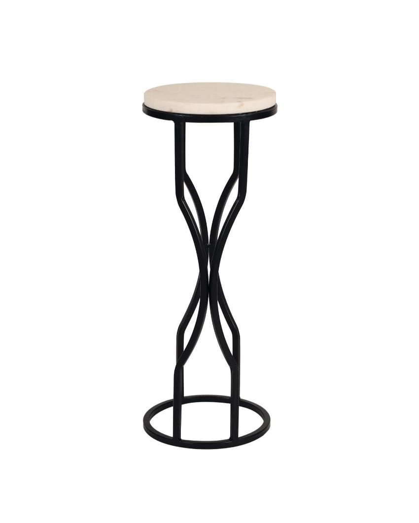 Chic Mini Ivory Eclipse White Marble with Black Metal End Table