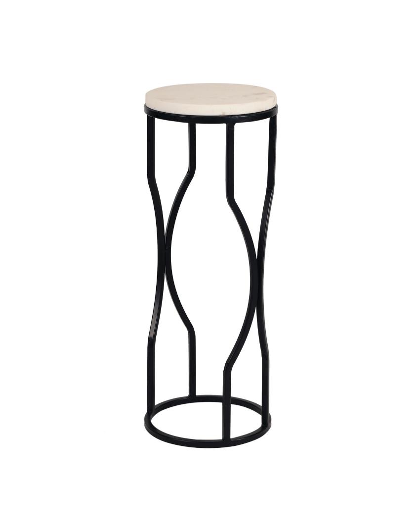 Chic Mini Ivory Eclipse White Marble with Black Metal End Table