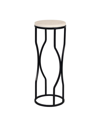 Chic Mini Ivory Eclipse White Marble with Black Metal End Table