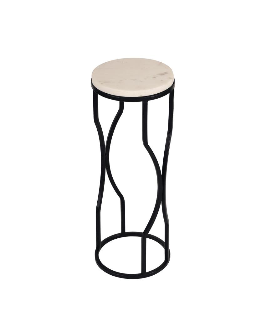 Chic Mini Ivory Eclipse White Marble with Black Metal End Table