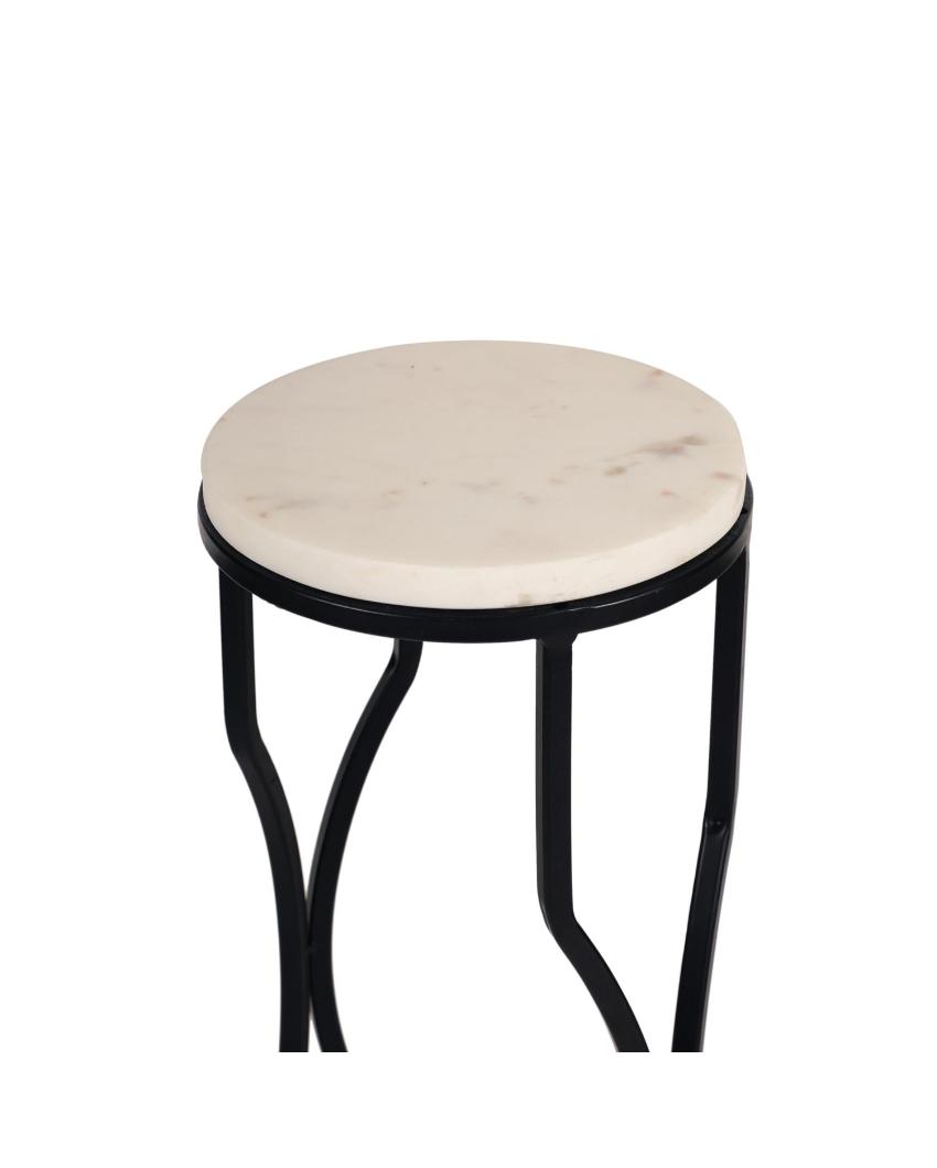 Chic Mini Ivory Eclipse White Marble with Black Metal End Table