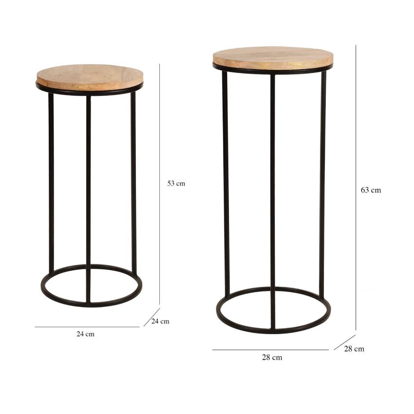 Rustic Forest Echo Wood & Black Metal End Table | Pack of 2