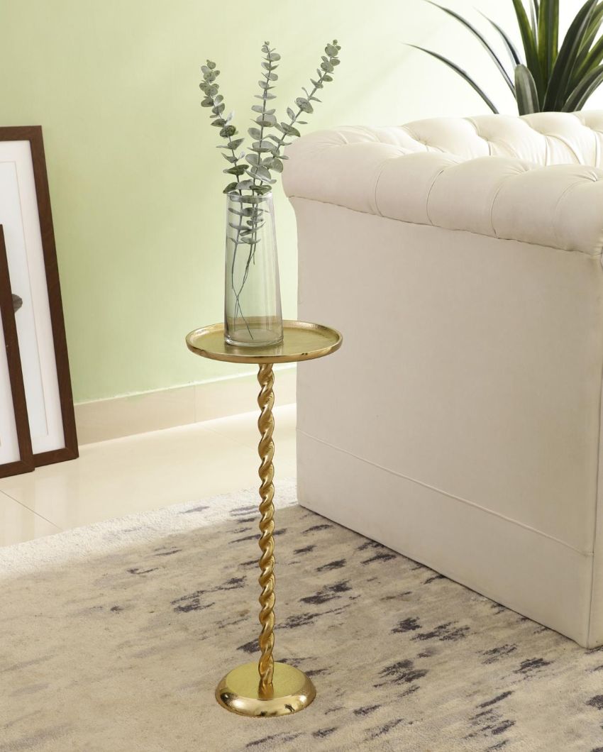 Elegant Spiral Grace Golden Side Table | 9 x 22 inches