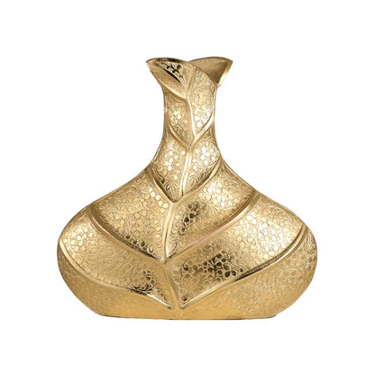 Elegant Leafy Legacy Metal Gold Vase without Flower | 14 x 14 x 13 inches