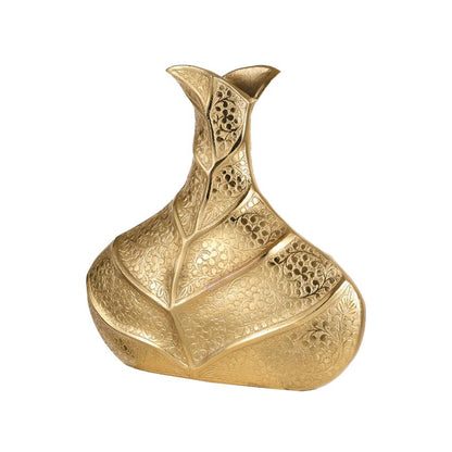 Elegant Leafy Legacy Metal Gold Vase without Flower | 14 x 14 x 13 inches