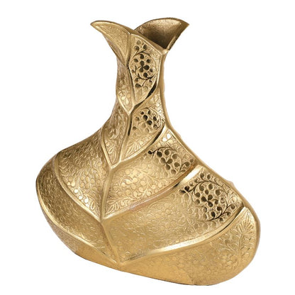 Elegant Leafy Legacy Metal Gold Vase without Flower | 14 x 14 x 13 inches