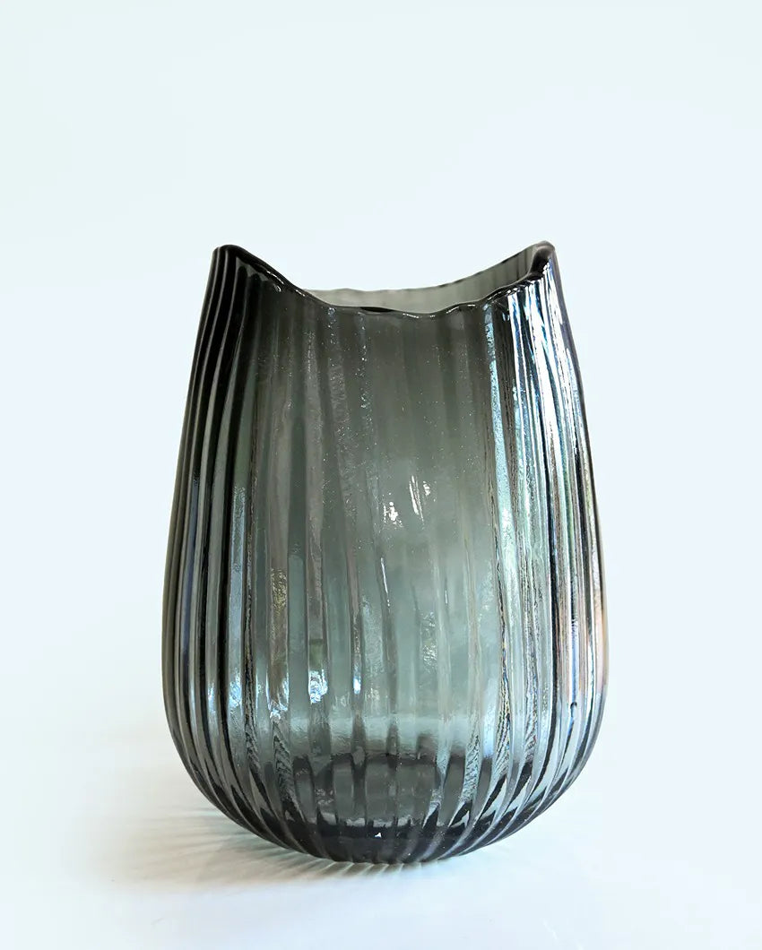 Sophisticated Black Glass Elegant Noir Ribbed Glass Vase | 4 x 9 inches