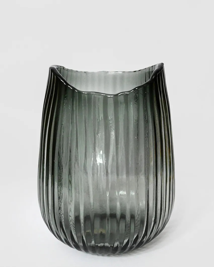 Sophisticated Black Glass Elegant Noir Ribbed Glass Vase | 4 x 9 inches