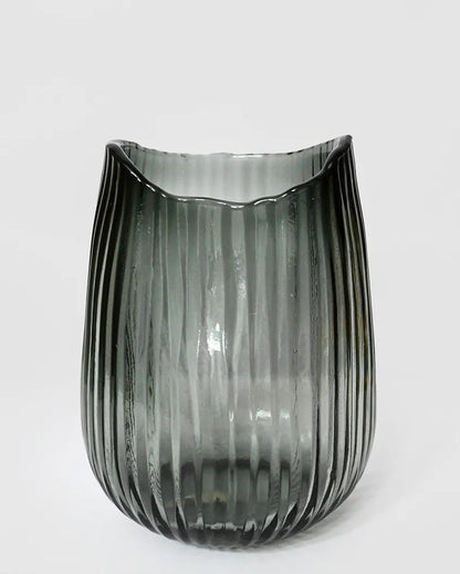 Sophisticated Black Glass Elegant Noir Ribbed Glass Vase | 4 x 9 inches