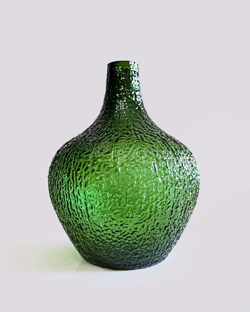 Refined Green Glass Globular Glass Vase | 4 x 11 inches