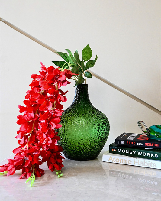 Refined Green Glass Globular Glass Vase | 4 x 11 inches