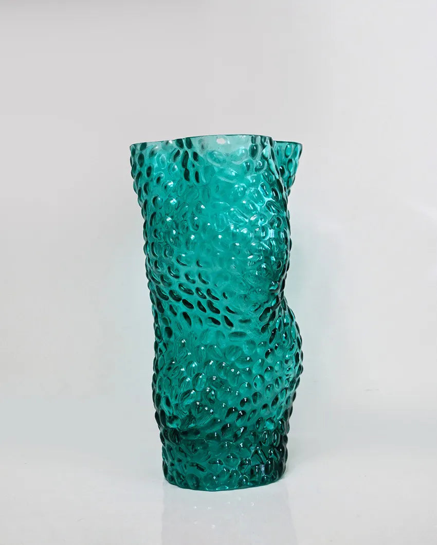 Unique Green Glass Midnight Twisted Glass Vase | 5 x 10 inches