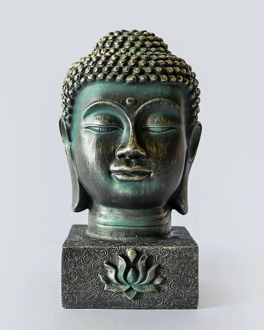 Majestic Black Resin Divine Buddha Face Idol | 4 x 10 inches