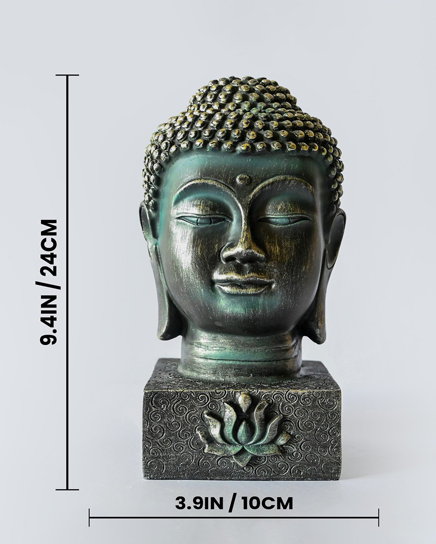 Majestic Black Resin Divine Buddha Face Idol | 4 x 10 inches