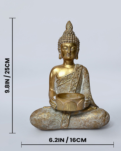 Regal Multicolor Resin Golden Alms Buddha Statue | 7 x 10 inches