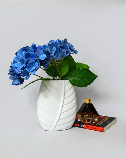 Classic White Ceramic Leaf Impressed Ceramic Vase | 7 x 3 x 8 inches