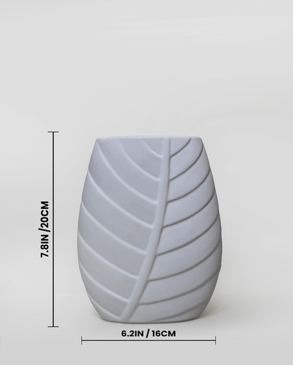 Classic White Ceramic Leaf Impressed Ceramic Vase | 7 x 3 x 8 inches