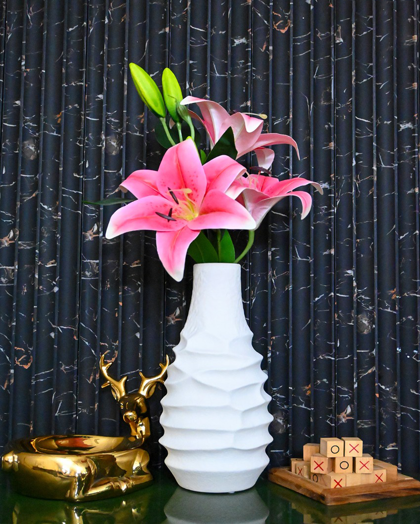 Modern White Ceramic Spiral Ceramic Vase | 6 x 12 inches