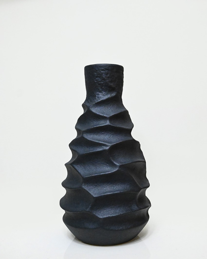 Sleek Black Ceramic Spiral Ceramic Vase | 5 x 10 inches