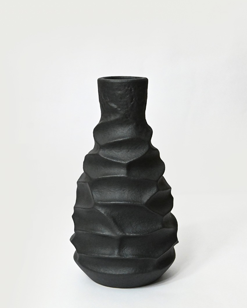 Sleek Black Ceramic Spiral Ceramic Vase | 5 x 10 inches