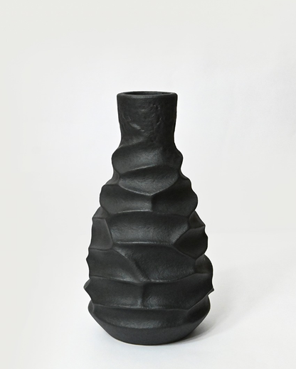 Sleek Black Ceramic Spiral Ceramic Vase | 5 x 10 inches