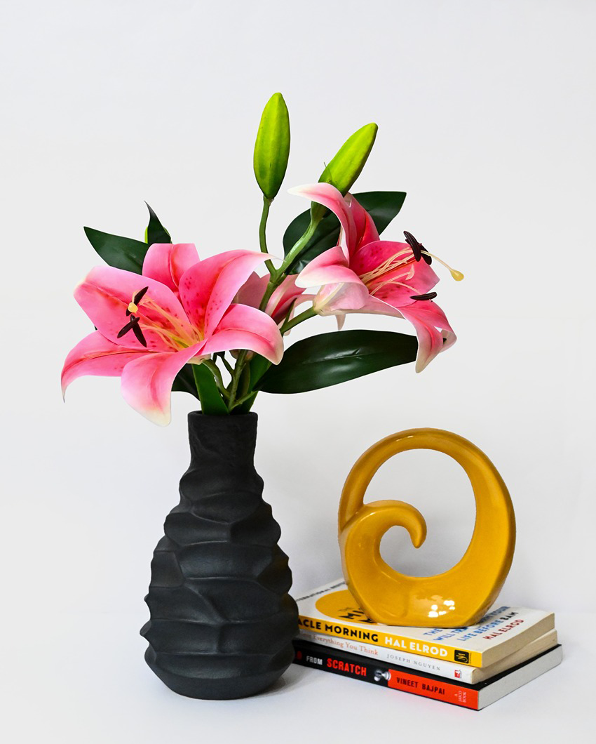 Sleek Black Ceramic Spiral Ceramic Vase | 5 x 10 inches