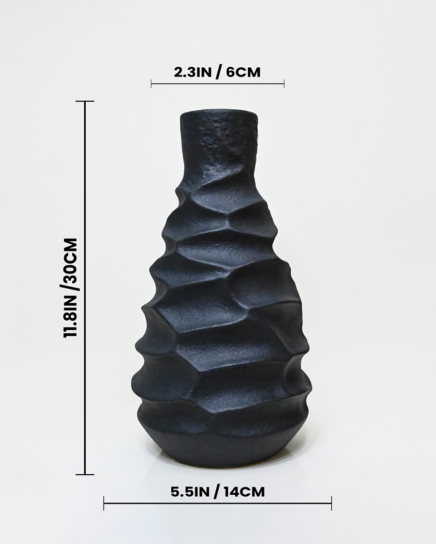 Sleek Black Ceramic Spiral Ceramic Vase | 5 x 10 inches