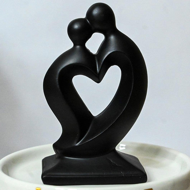 Endearing Black Resin Couple Love Heart Figurine | 3 x 2 x 5 inches