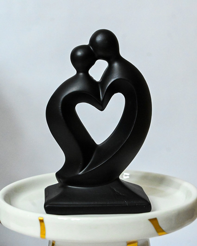 Endearing Black Resin Couple Love Heart Figurine | 3 x 2 x 5 inches