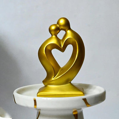 Sweet Golden Resin Couple Love Heart Figurine | 3 x 2 x 5 inches