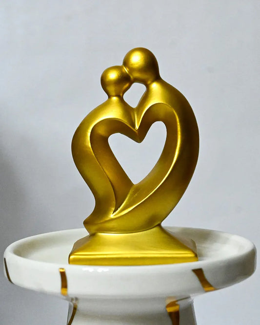 Sweet Golden Resin Couple Love Heart Figurine | 3 x 2 x 5 inches