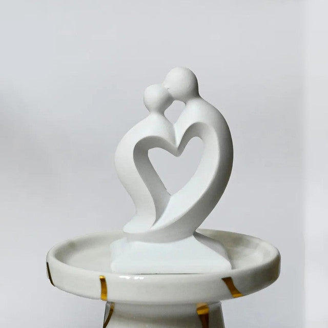 Romantic White Resin Couple Love Heart Figurine | 3 x 2 x 5 inches