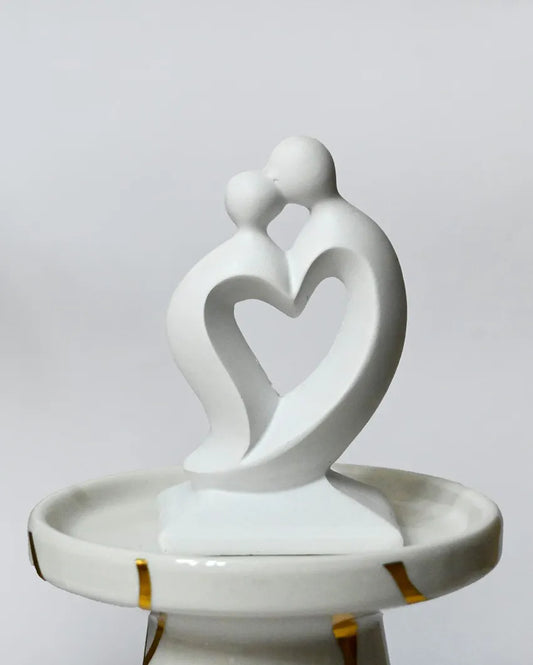 Romantic White Resin Couple Love Heart Figurine | 3 x 2 x 5 inches