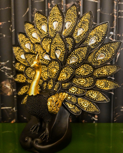 Luxurious Multicolor Ceramic Luxurious Peacock Sculpture | 7 x 4 x 9 inches