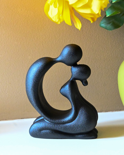 Artistic Black Resin Romantic Abstract Kiss Figurine | 4 x 2 x 5 inches