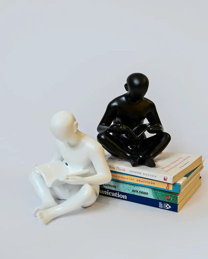 Refined White and Black Resin Elegant Readers Duo | Set of 2 | 5 x 2 x 8 inches