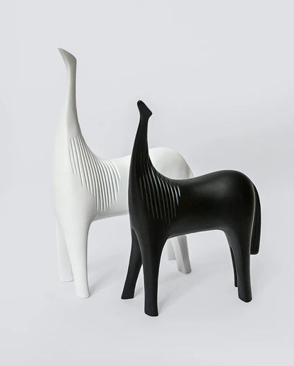 Charming White and Black Resin Giraffe Duo Figurines | Set of 2