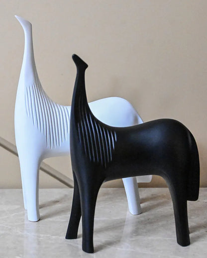 Charming White and Black Resin Giraffe Duo Figurines | Set of 2