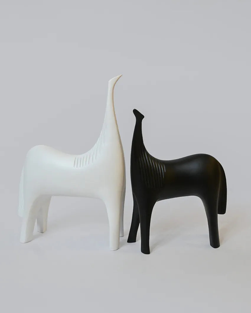 Charming White and Black Resin Giraffe Duo Figurines | Set of 2