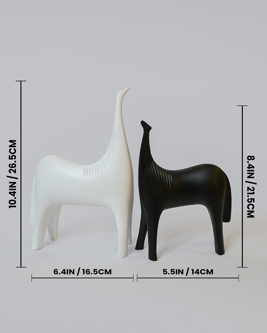 Charming White and Black Resin Giraffe Duo Figurines | Set of 2