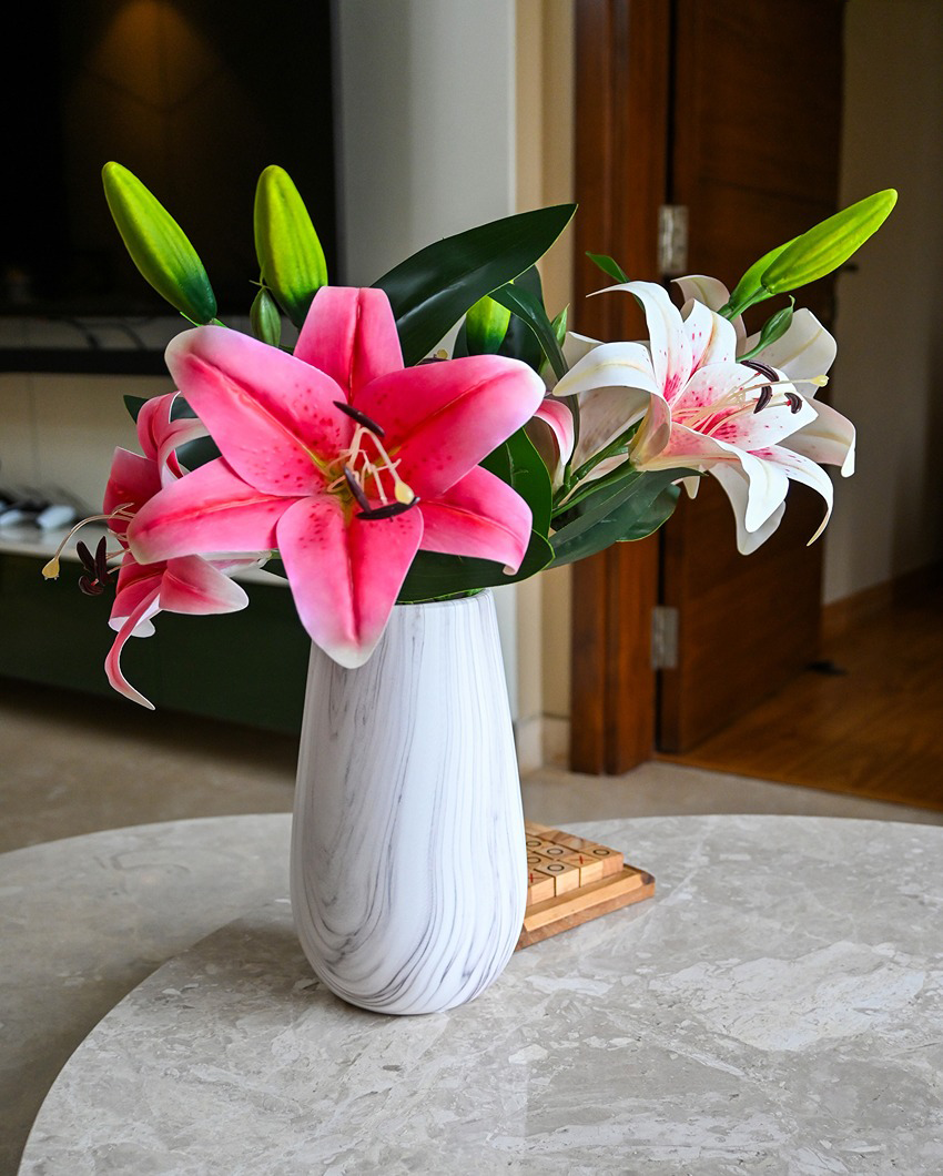 Luxurious White Ceramic Marble Design Ceramic Vase | 6 x 11 inches