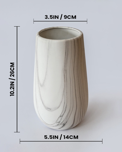 Luxurious White Ceramic Marble Design Ceramic Vase | 6 x 11 inches