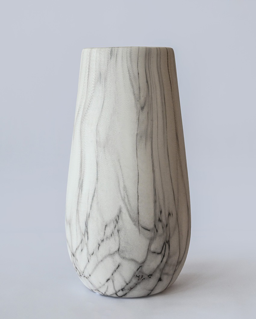 Stylish White Ceramic Marble Design Ceramic Vase | 7 x 13 inches