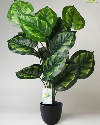 Patterned Philodendron Polyester Artificial Plant with Pot | 18 Leaves | 3 feet