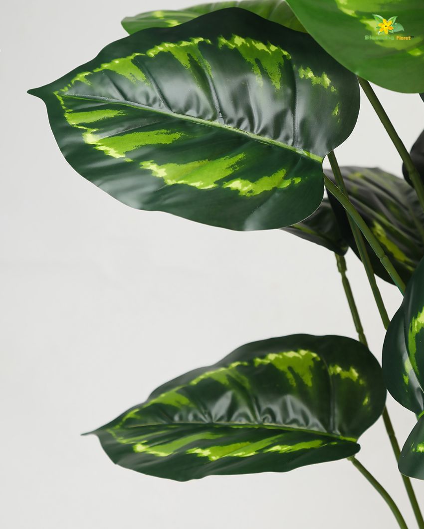 Patterned Philodendron Polyester Artificial Plant with Pot | 18 Leaves | 3 feet