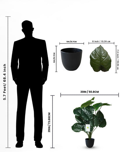 Green Philodendron Polyester Artificial Plant with Pot | 18 Leaves | 2 feet